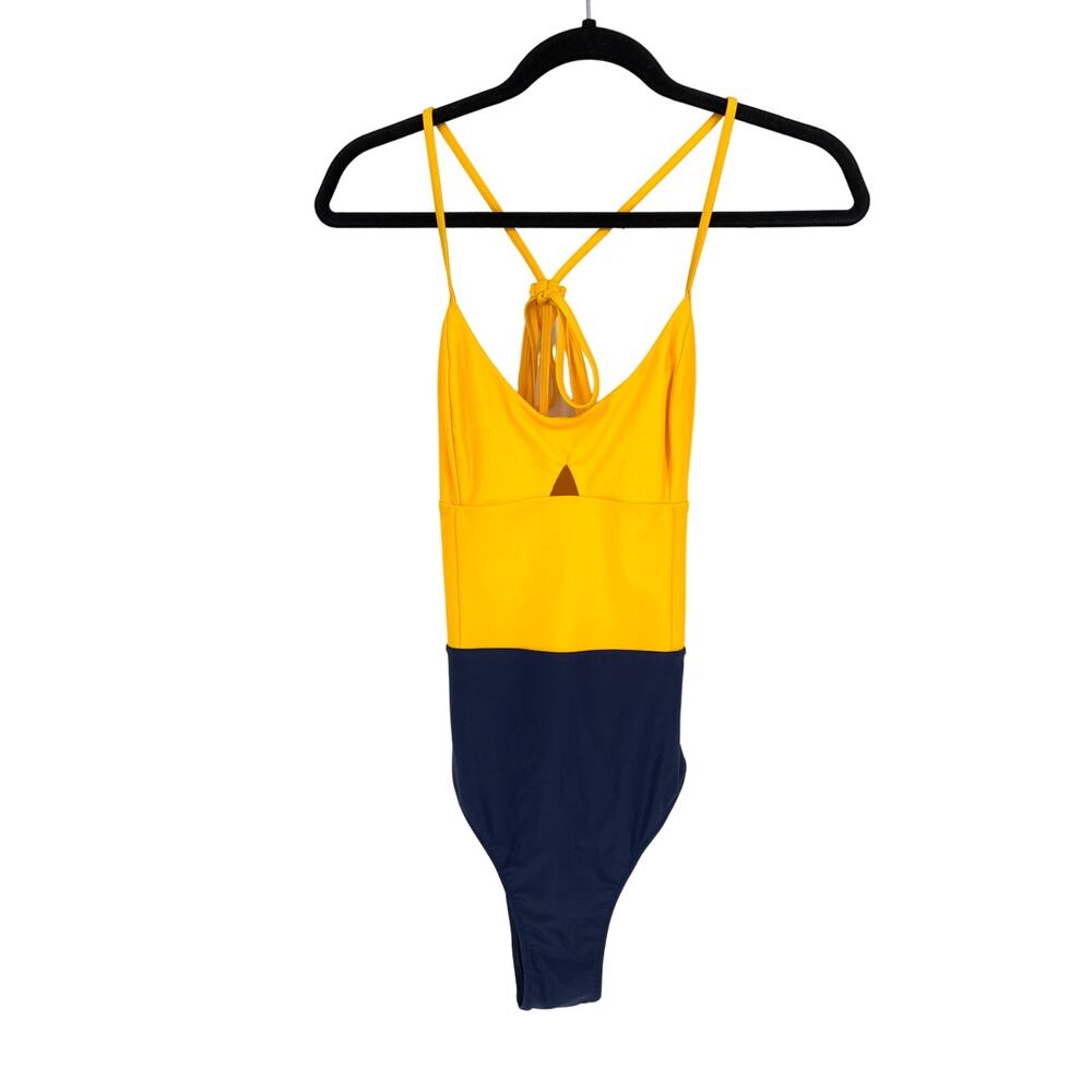 Summersalt The Swan Dive One Piece Swimsuit Womens 10 Yellow Blue Cutouts
